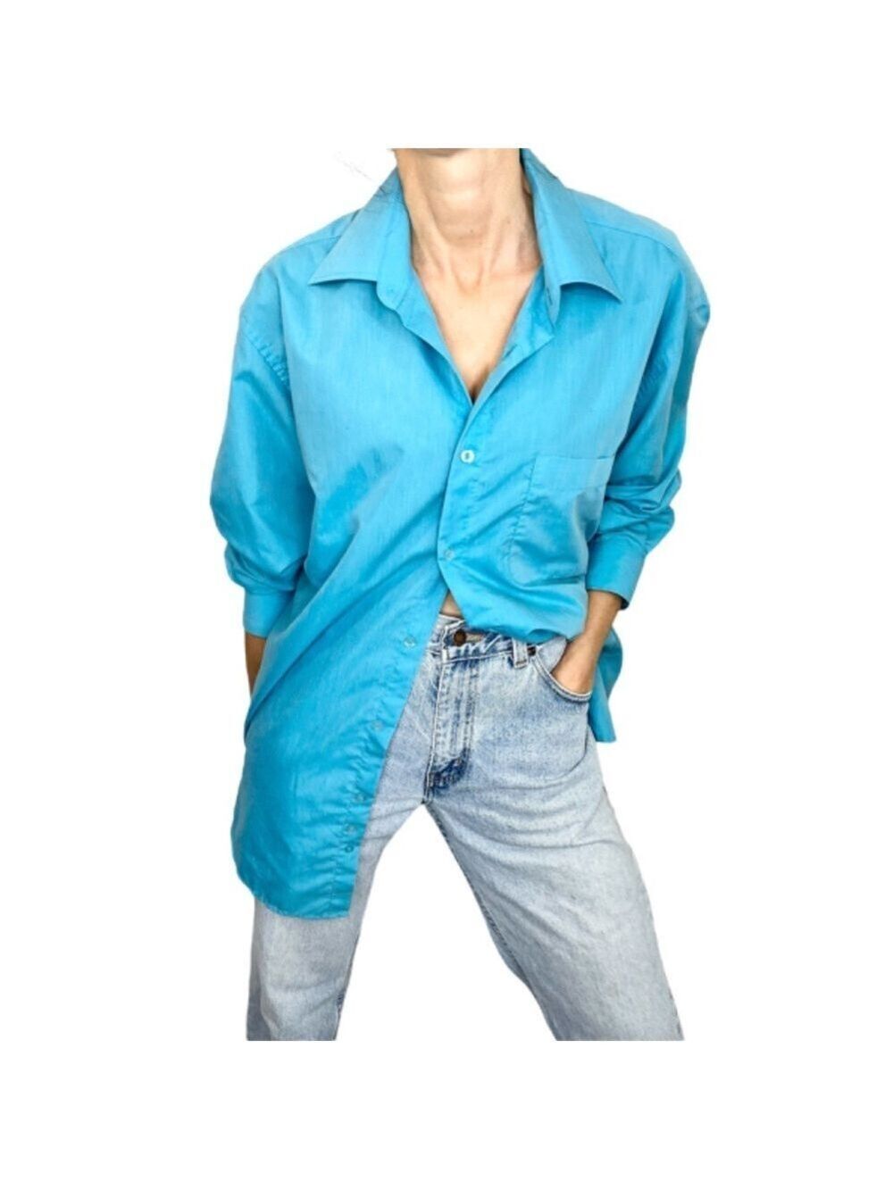 Vettorio Fratini cotton blend blue boxy long sleeve button up shirt M